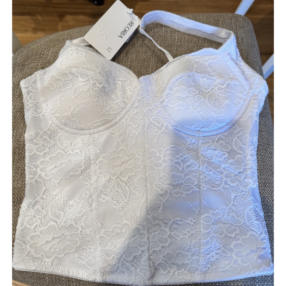 Nwt Womens Reoria White Lace Corset Spaghettis Strap Top Medium